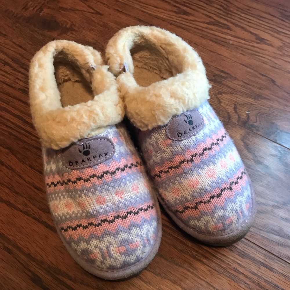 Bear Paw Cozy Knitted Slip-Ons - Sz 4